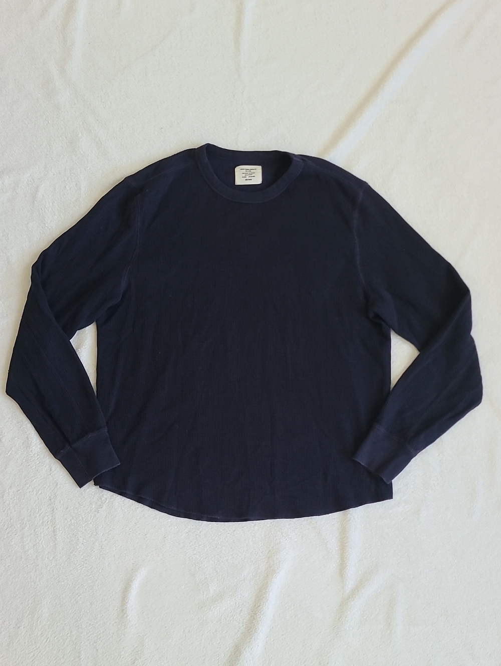 Buck Mason Navy Blue Vintage Thermal Surplus Tee Large Long Sleeve 100% Cotton